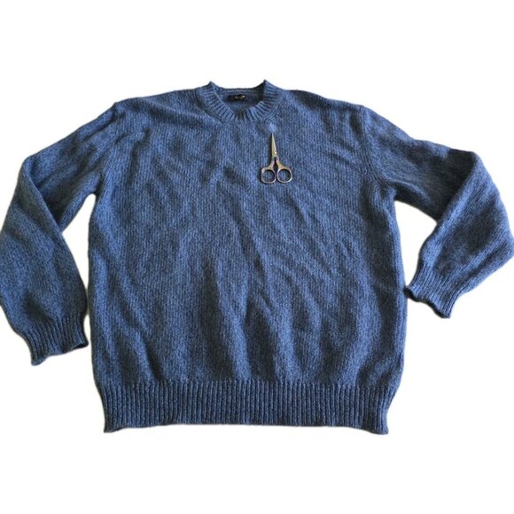 Massimo Dutti Sweater Men XL Heathered Blue LS Crewneck Wool Blend Academia FLAW - Picture 9 of 16